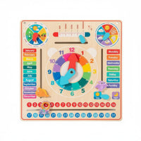 Multi-Functional Wooden Calendar Clock Educational Fun Kids Learning Calendar High-Quality Wood Seasons and Weather Chart Polished Edges for Preschoolers, Toddlers, Classroom, Nursery, Playroom