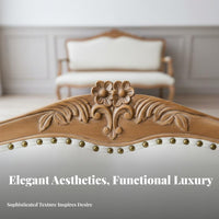 Light Luxury Design Carved Wood Frame Couch European design Carved Frame Couch Washstain-resistant Fabric Loveseat Ornate Carvings for Interior Designers, Photographers, Bavailableique Hotel Owners, Photo Studio, Bedroom, Villa, Den
