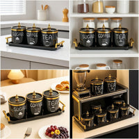 3 Pieces Canister Set with Tray Countertop Ceramic Canister with Tray Containers Sealed Container Airtight for Coffee Station