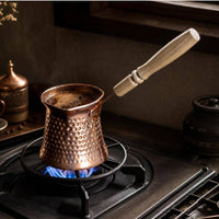 Turkish Coffee Pot Copper Coffee Pot with Wooden Handle Compact Briki for Home Baristas
