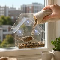 Window Mounted Clear Acrylic Bird Feeder with Suction Cups for Parrots and Wild Birds