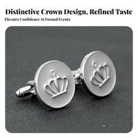 2 Pieces Crown Cufflinks Trendy Round Suit Shirt Fasteners Elegant Design Shiny Tone Cuff Fasteners for Grooms, Groomsmen, Formal Events, Weddings