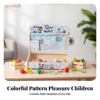 Pretend Supermarket Stand Playful Doodles Children's Shop Stall Storage Shelf Wooden Play Set