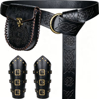 3 Pieces Renaissance Accessories Belt with Pouch and Bracers Medieval Costume Accessory Ensemble Vintage-Vintage-Themed Cosplay Battle Gear