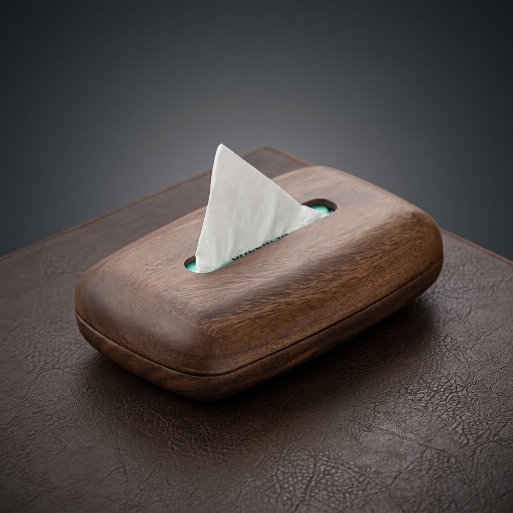 Tissue Box for Home Office and Living Room, Black Walnut Wood Tissue Holder with Hinged Lid, Solid Wood Facial Dispenser, Rectangular Design