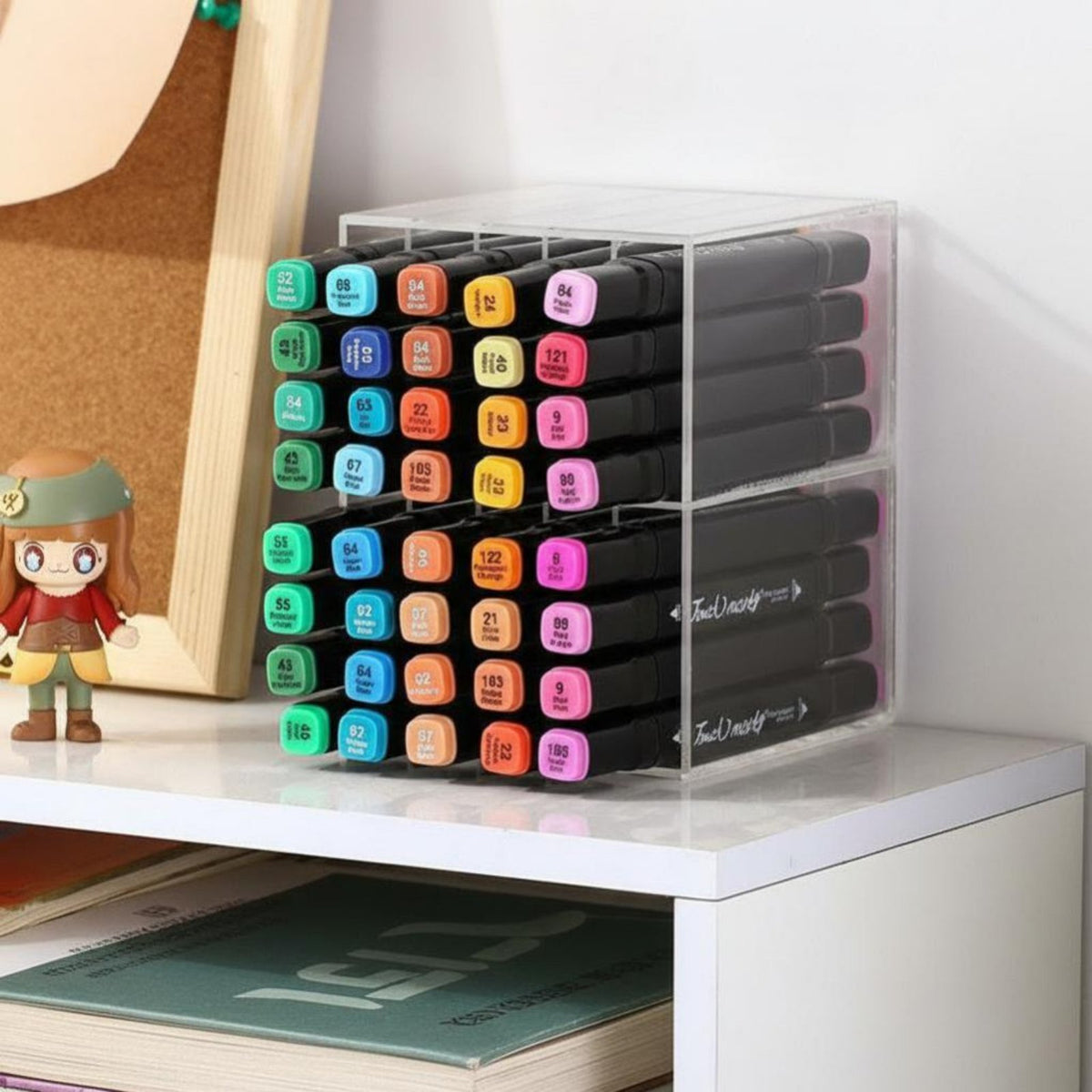 Multi-Slot Marker Rack Clear View Multi-Compartment Holder Space-Saving