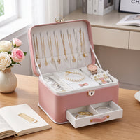 Jewelry Box Multi-Layer Jewelry Box with Mirror Large-Capacity Storage Case with Mirror for Bedside Table