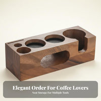 Multi-Slot Design Wooden Espresso Tamping Station Clutter-Clear Workstation Coffee Tamper and Portafilter Stand Easy to Clean for Cafe
