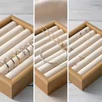Jewelry Display Tray Wooden Band Display Tray Ribbed for Shop Owners, Vanity, Dresser, Showcase