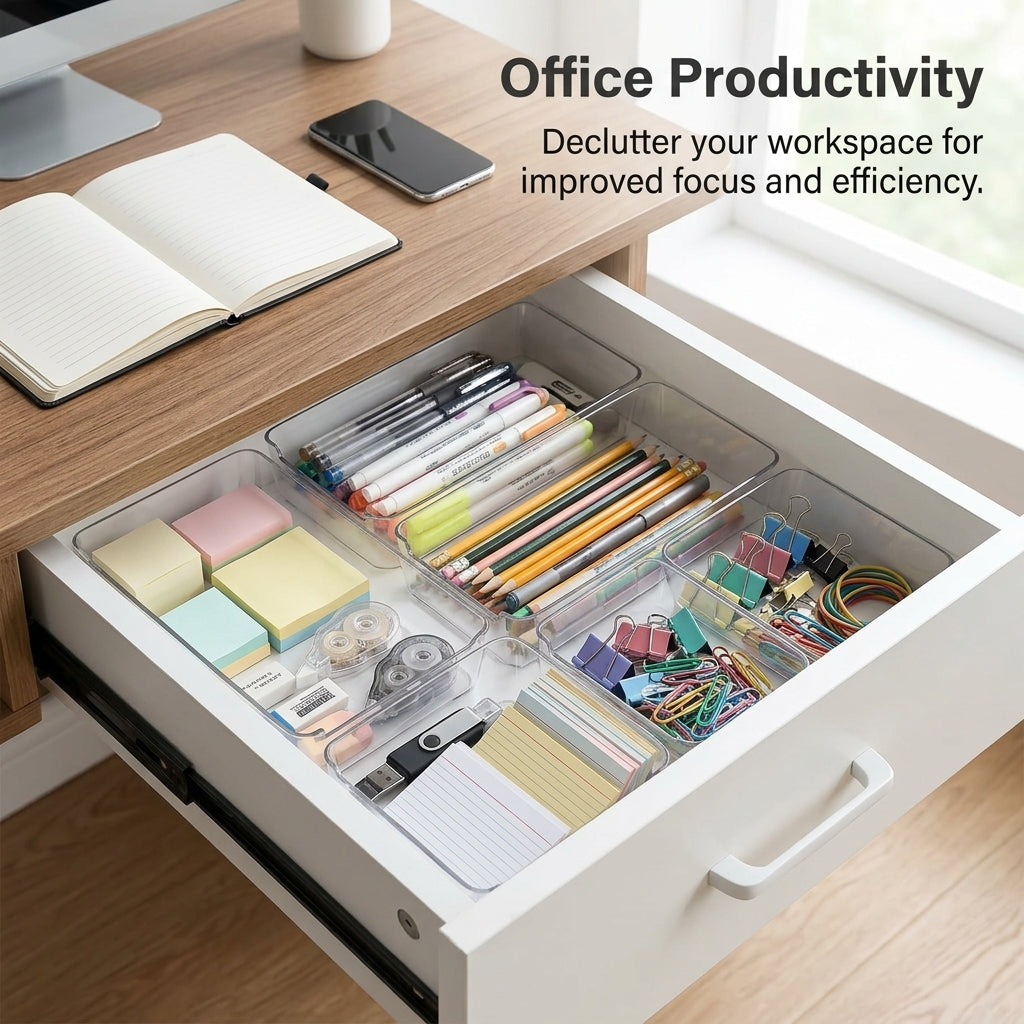 Clear Acrylic Drawer Organizer for Vanity,Desktop Makeup Storage with Dividers,Transparent Cosmetic for Dresser