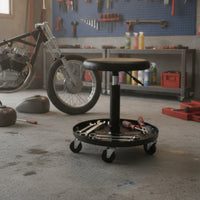 Padded Mechanic Stool with Tool Tray Mobile Rolling Mechanic Stool Large Garage Seat with Tool Tray Long-Lasting for Mechanics