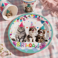 Cat Theme Birthday Party Supplies Set for Kids - Plates, Cups, Napkins, Decorations