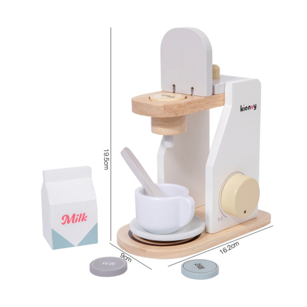 Kids Wooden Coffee Maker Toy Children's Toy Coffee Machine with Accessories Minimalist Pretend Kitchen Appliance with Accessories Smooth for Toddlers, Playroom