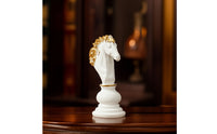 Horse Chess Piece Figurine Gold-Accented Horse Chess Piece Statue Resin Sculpture for Collectors