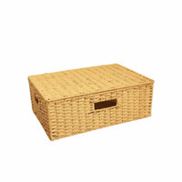 Woven Container with Handles Decorative Design Shelf Basket Sturdy Frame