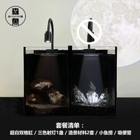 暗黑风鱼缸双格缸小型两个南美免换水超白玻璃黑背桌面斗鱼生态缸