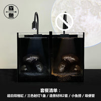 暗黑风鱼缸双格缸小型两个南美免换水超白玻璃黑背桌面斗鱼生态缸