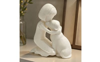 Human and Dog Sculpture Textured Man and Dog Sculpture 3D-Printed Figurine Matte Decor Cute for Shelf, Desk