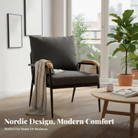 Nordic Aesthetic Metal Frame Couch Compact Size Upholstered 2-Seater Minimalist Design Sofa Solid Wood Armrests for Small Apartment Dwellers, Homeowners, Business Owners, Clothing Boutique, Rest Area, Home Office, Bedroom