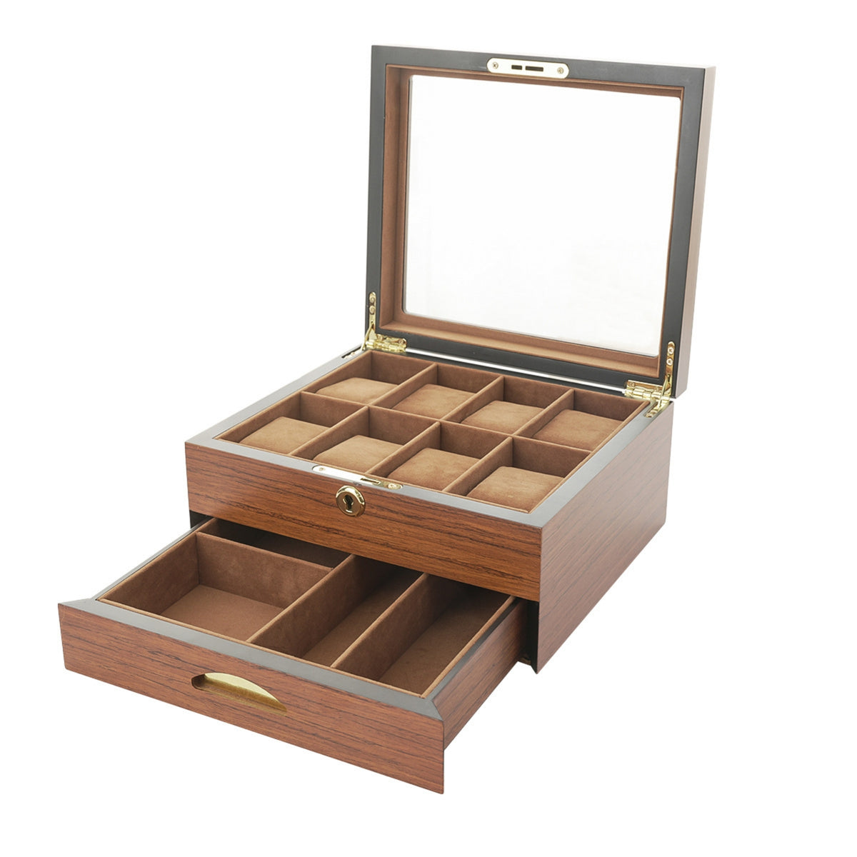 Padded Slots Two-Layer Watch Box Pull-out Drawer Lockable Watch Organizer Divided Sections Display Jewelry Box