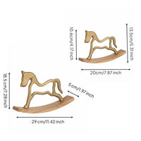 2 Pieces Gilded Equine Statue Gilded Finish Rocking Horse Figurine Artware for Living Room, Entryway, Desk