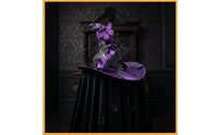 DIY Witch Hat with Butterflies Gothic Crumpled Witch Hat Satin Witches Cap Spooky for Cosplayers, Costume Parties, Photo Shoots