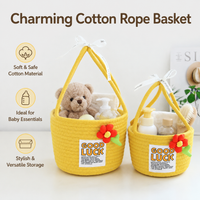 Woven Basket with Woven Handle Fibre Rope Storage Baskets, Decorative Yellow Nursery Basket for Baby Gifts