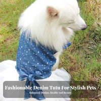 Season Summer Wear Denim Dog Tutu Accent Star Pattern Dog Dress With Knot for Photo Shoots, Birthdays, Outdoor Walks