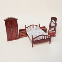 5 Pieces Dollhouse Bedroom Set Openable Miniature Bedroom Furniture Classic Dollhouse Miniature with Wardrobe for Photo Display