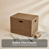 Woven Container with Handles Decorative Design Shelf Basket Sturdy Frame