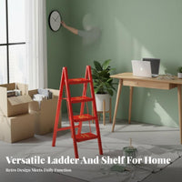 Foldable Retro Triangular Ladder Space-Saving Multi-Purpose Step Stool 150kg Load-Bearing Portable Stepladder High Capacity 330 Lbs for Decor Enthusiasts, Homeowners, Seniors, Indoor, Living Room, Study, Closet