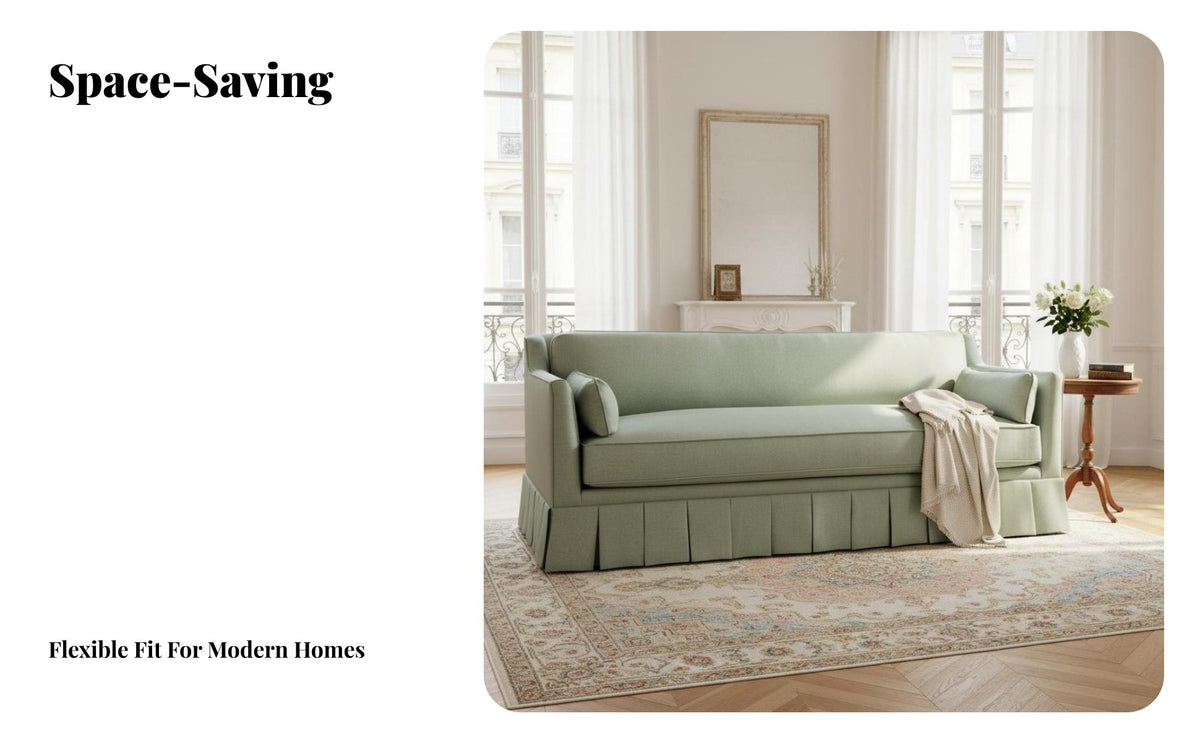 Pleated Straight-Line Sofa French Retro design Upholstered 3-Seater Sofa Small Space accommodating Living Room Couch for Apartment Dwellers, Lounge, Bedroom