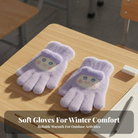 Warm children's Knitted Gloves Thickened Kids Five-Finger Gloves Cute Design for Girls, Toddlers, Snow Play, Cycling, Outdoor