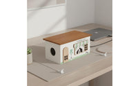 Wooden Cord Management Box Tidy & Organized Decorative Power Strip Hider Hollow-out Espresso Bar Look Style Cord Organizer for Desktop