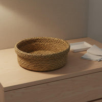Natural Material Round Woven Basket Multipurpose Entryway Key Tray Lightweight for Living Room, Desktop
