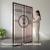 Chinese Design Wooden Screen Carved Design Solid Wood Lattice Partition Freestanding Antique Wood Panel Divider for Entryway, Bedroom