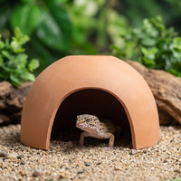 Ceramic Reptile Hide with Reptile Water Bowl, Moisture Retaining Hide for Molting, Clay Cave for Geckos, Reptile Species and Snakes