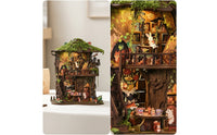 DIY Treehouse Kit Woodland Miniature House with Light String Miniature House with LED Light Creative Bookcase Insert Decorative