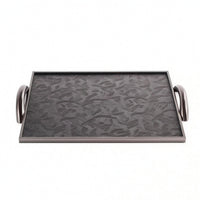 Tray with Handles Textured Rectangular Tray with Metal Handles Elegant for Coffee Table