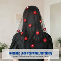 European Lace Headscarf, Handmade Floral Embroidery, Women's Veil, Elegant Hair Accessory