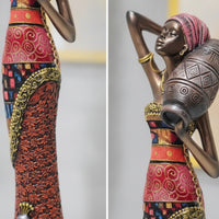 Gold-Tone African Woman Statue Tabletop African Woman Figurine Tall Figurine with Peacock Motif Artisan-Made for Living Room, Entryway, Bookshelf