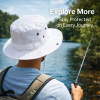 Wide Brim Fishing Hat for Outdoor Activities, Breathable Unisex Bucket Style with Flat Top, Polyester Adventure Sun Protection for Hiking and Camping
