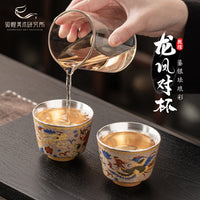 敦煌鎏银龙凤对杯茶具套装文创茶杯礼盒结婚礼物龙凤杯新婚送新人