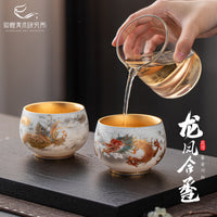 敦煌鎏银龙凤对杯茶具套装文创茶杯礼盒结婚礼物龙凤杯新婚送新人