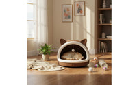 All-Season Semi-Enclosed Cat Nest Washable Cat Ear Pet Bed With Hanging Toy for Cats