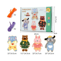 Punched Holes Animal Threading Board Fine Motor Skills Wooden Lacing Board Finger Dexterity Learning Toy Hand-Eye Coordination