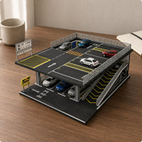 1:64 Double-Deck Parking Scene Model  Car Display Case Organizer Directional Markings Two-Level Parking Model Manual Assembly Scale Garage Rack