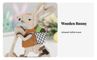 Wooden Hare on Cute Design Bunny with Egg Basket Figurine Rustic Charm Wooden Bunny Figurine for Kids, Parents, Tiered Tray, Mantel, Nursery