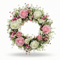 Pink Rose Wreath Full Artificial Flower Wreath Indoor for Entryway, Wall Decor