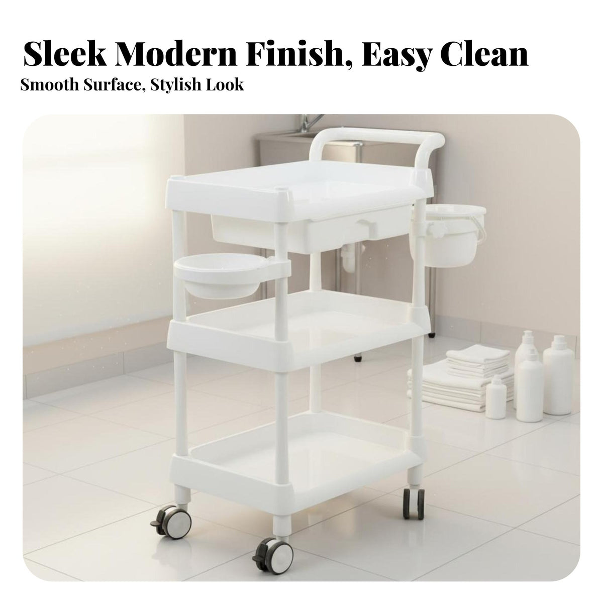 Rolling Cosmetic Cart Multi-Tier Storage 3-Tier Salon Trolley Spa Instrument Trolley Silent 360° Wheels Esthetician Rolling Cart